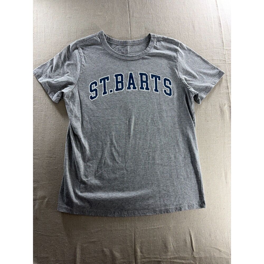 Zoe + Liv St. Barts Graphic T-Shirt M Heather Grey Short Sleeve Crew Neck Tee